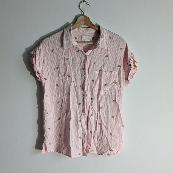 Thread & Supply Daisy Print Linen Blend Beachy Button Down Shirt Women's Large - Picture 1 of 4